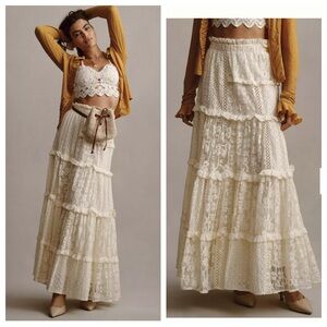 NWT Anthropologie Forever That Girl tiered lace eyelet maxi skirt cream boho XS